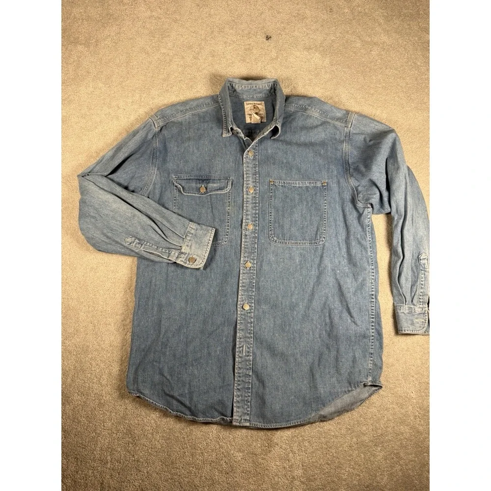 Vtg 80s Banana Republic Safari Denim Guide Shirt Men L Travel Adventure